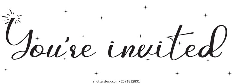 You're invited phrase. Ink illustration. Modern brush calligraphy. Isolated on white background.