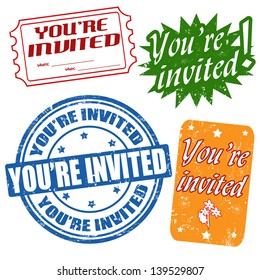 You're invited set of grunge stamps, vector illustration