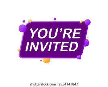 You're invited sign. Flat, purple, invited icon, you're invited. Vector illustration