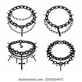 If you're looking for bold tattoo designs that resemble intricate chain and spiked necklaces, you've come to the right place. These edgy and stylish designs often feature cross-shaped motifs, spikes