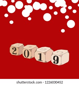 You're new year's eve. Dice with numbers 2019 on red background. Concept, time as roulette