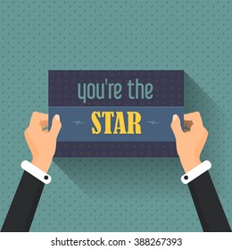 You're the Star Lettering, Flat Style Hands Hold Card