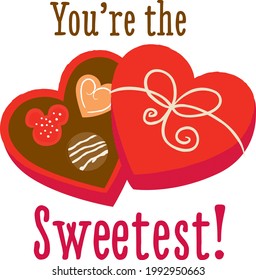 You're the sweetest! badge with cute chocolate box for valentine day.