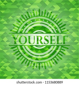 Yourself green emblem with triangle mosaic background