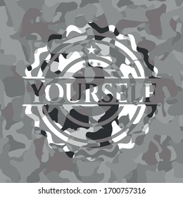 Yourself on grey camouflaged pattern