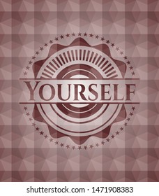 Yourself red seamless emblem or badge with abstract geometric polygonal pattern background.