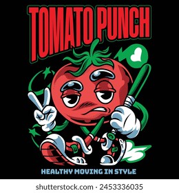 Youth Angry Tomato With Vintage Cartoon Style Illustration