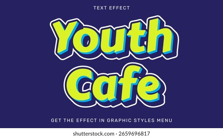 Youth cafe text effect design with vibrant colors and retro style