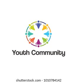 Youth community logo template. Unity, Social Group, Teamwork, Team Support, Leadership, cooperation logo design