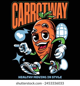 Youth Confident Carrot With Vintage Cartoon Style Illustration