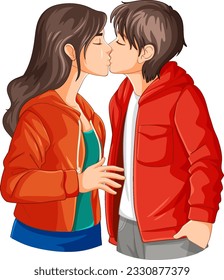 Youth couple kissing cartoon illustration