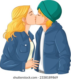 Ilustración de dibujos animados de besos para pareja de jóvenes