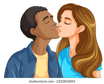 Youth couple are kissing isolated illustration