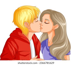 Youth couple are kissing isolated illustration