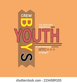 youth crew boys Premium Vector illustration of a text graphic. suitable screen printing and DTF for the design boy outfit of t-shirts print, shirts, hoodies baba suit, kids cottons, etc.