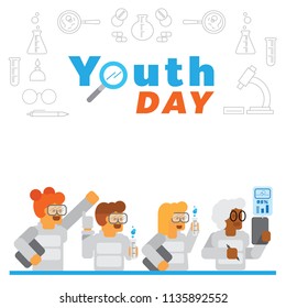 youth day background with science experiment in lab vector illustration with chemical utensil