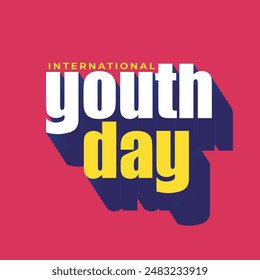 Youth day bold 3d typography vector illustration template, poster, greeting card. International youth day logo. Colorful lettering for celebrate holiday on 12 August. Friendship concept.