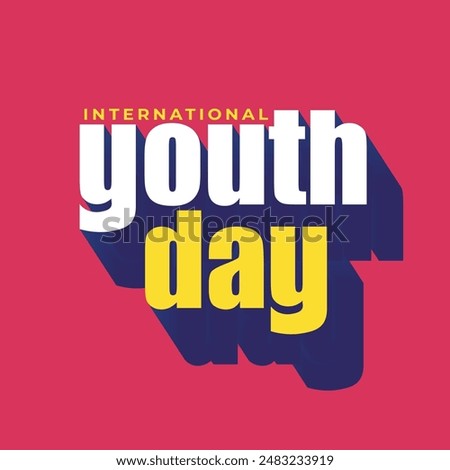 Youth day bold 3d typography vector illustration template, poster, greeting card. International youth day logo. Colorful lettering for celebrate holiday on 12 August. Friendship concept.