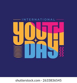 Youth Day colorful typography vector illustration. Youth Day logotype, sticker, label, banner, poster, greeting card. Editable text for international youth Day celebrates on 12 August.
