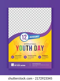 Youth day Flyer and background with watercolor silhouettes poster design