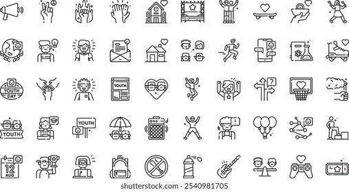 Youth day icons High-Quality Vector Icons Collection with Editable Stroke. Ideal for Professional and Creative Projects.