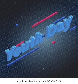 Youth day isometric text vector illustration and perspective line