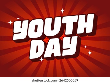 Dia da Juventude. Estilo de texto lúdico e vibrante para design dinâmico de cartaz ou banner. vermelho branco