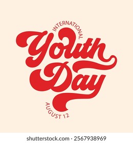 Youth Day retro style typography design for print on t shirt, sticker, label, badge. 12 August International youth day poster, banner, template. Vector illustration.