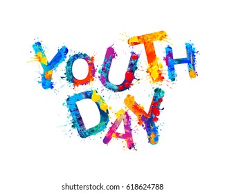 Youth day. Splash watercolor paint vector inscription