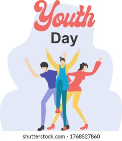 Youth Day vector concept: Friends having fun dancing below Youth Day text