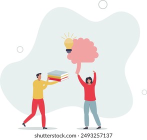 Jugendbildung im Studium und intelligentes Wissenslernen. Mentale Gehirnentwicklung mit Intelligenztraining .flat design.Illustration mit Menschen.