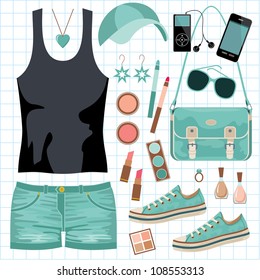 Youth fashionable set. vector