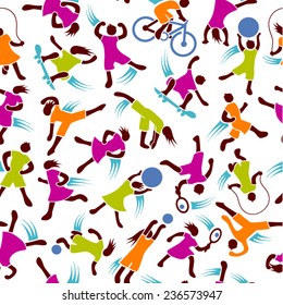 youth fitness exercise active figures seamless pattern