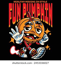 Youth Funny Pumpkin With Vintage Cartoon Style Illustration