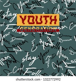 youth generation pattern seamless urban graphic typography vector design for printed t shirt