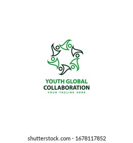 Youth Global Collaboration In Circular Shape People. Youth Center Study Activity. Youth Community Collaboration. Young Youth Logo Design