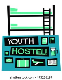 Youth Hostel (Flat Style Vector Illustration Quote Poster Design)