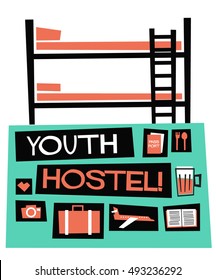 Youth Hostel (Flat Style Vector Illustration Quote Poster Design)
