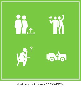 youth icon. 4 youth vector set. party, jeep, group and student icons for web and design about youth theme