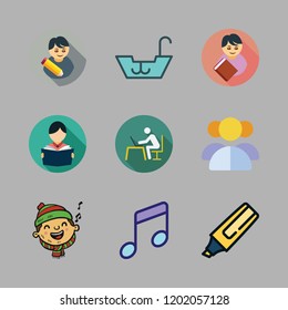 youth icon set. vector set about student, boy, boat and group icons set.