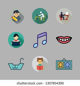 youth icon set. vector set about studying, student, music and portraits icons set.