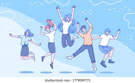 Youth are jumping character design of vector. Doodle illustration design. Youth day concept.