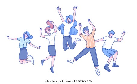 Youth are jumping character design of vector. Doodle illustration design. Youth day concept.