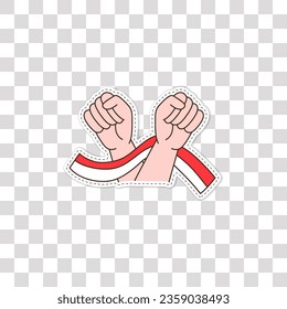 youth oath element design, indonesian youth oath sticker with background png, illustration of hands clasping and waving flag