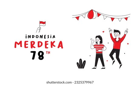 Youth people happy for Indonesia independence day event illustration background