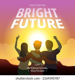 Youth people hugging together. International youth day illustration