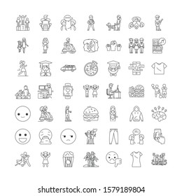 Youth people linear icons, signs, symbols vector line illustration set