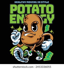 Youth Potato Move With Vintage Cartoon Style Illustration