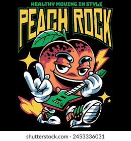 Youth Rocker Peach With Vintage Cartoon Style Illustration