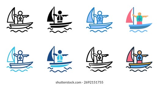 Youth sailing icon set multiple style collection 
